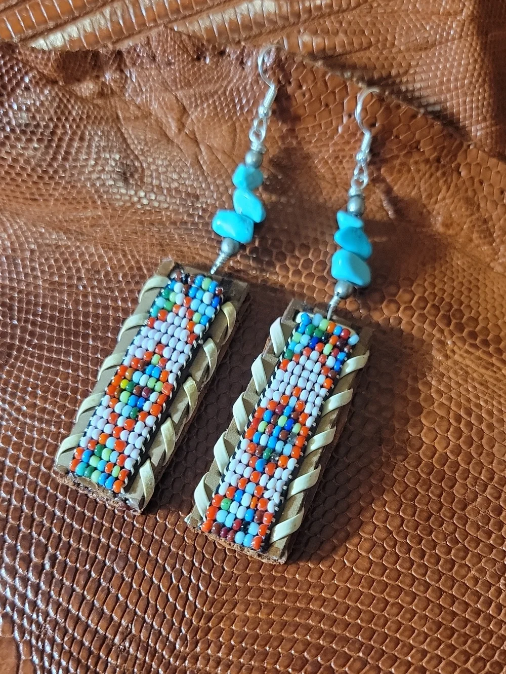 Handcrafted Native American Beads, Turquiose & Reptile Earrings